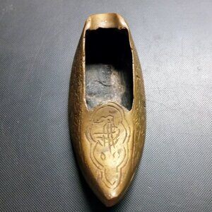 Vintage Brass Hand Crafted Flower Carving of Shoe Ash Tray Incense Burner